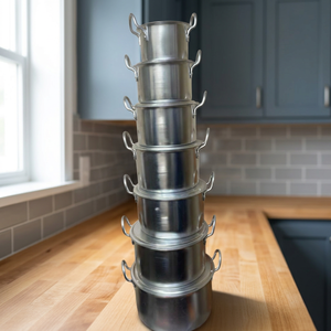 Ensemble de casseroles modernes en aluminium Anax 7 pièces, avec couvercles, épaissies, polies, pour cuisinières à gaz et à induction, usage domestique - Product Image 2