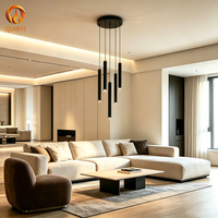 Luminaire suspendu cylindrique long noir de style scandinave, LED, finition mate, pour salon, entrée de ferme, couloir