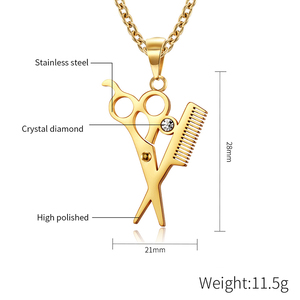 Tijeras para el cabello Collar Joyería de peluquero Diamante simulado <span class=keywords><strong>Cadena</strong></span> de barbería Color dorado Aleación de metal Peine Collar Plata - Product Image 5