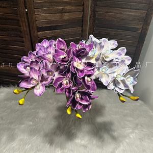 Fleurs d'orchidées Cymbidium artificielles Junheyuan, arrangement de fleurs en soie à 8 têtes pour la décoration de la maison et des mariages - Product Image 2