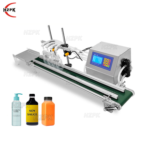 HZPK Cosmetic Water Essential Oil Bottle 4 Head Semi Automatic <strong>Liquid</strong> Filling Machine <strong>Liquid</strong> With Conveyor 330ml - Product Image 1