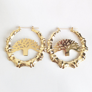 America Enamel Maple Leaf <strong>Rose</strong> Flower Earrings Oversize Custom Bamboo <strong>Hoops</strong> <strong>Gold</strong> Life Tree Earring for Girls Jewelry - Product Image 4