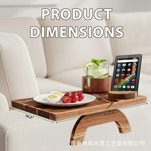 Plateau de canapé en bois d'acacia avec support pour téléphone, plateau pliable pour collations, pour salon, café, thé, boissons - Product Image 4