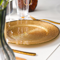 Assiette de présentation en verre décorative de luxe pour mariage, vente en gros, 13 pouces, dorée avec bordure dorée, assiettes rondes créatives pour événements, hôtels