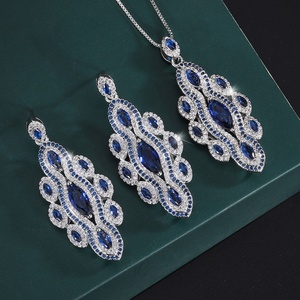 Refined Eco-friendly Copper 5*9MM Blue Zircon Handmade <b>Earings</b> and NecklacesSet Vintage Wedding Jewelry <b>Sets</b> - Product Image 3