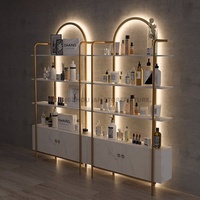 Lemari Pajang Produk Salon Kecantikan, Rak Pajang Emas untuk Toko Kosmetik, Rak Pajang Kosmetik LED