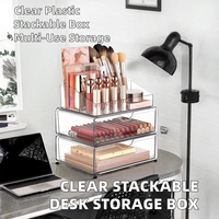 Boîte de rangement de bureau empilable en plastique PET transparent rectangulaire moderne, capacité de 10 à 20 L, pour le bureau et la maison