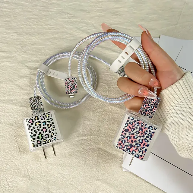 Leopard Print Cable Protector for iPhone 18W/20W Charger Case Cute Cable Organizer Holder Wire Organizer Accessories