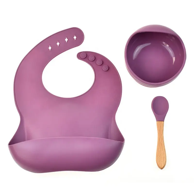 2022 Newest hot-sell customized Baby Cutlery Wholesale Baby Feeding Set Silicone Bib Suction Bowl With Spoon many colors chosen