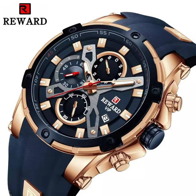 REWARD New Watches Mens Brand Big Dial Watch Men Waterproof Silicone Sport Quartz Wristwatch Sports Chronograph Clock