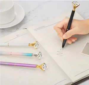 2021 wholesale gift pen custom logo pink ball pen Big Diamond top Metal Crystal rhinestone pen for girls gift