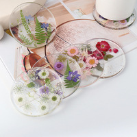 Sous-verre en résine naturelle exquise avec fleurs préservées, tapis pour tasses à thé et café, cadeau artisanal créatif, décoration chaleureuse pour la maison G'k'z'l