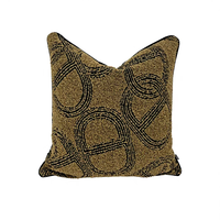 Housse de coussin de luxe en jacquard bouclé marron - Coussin décoratif à motifs abstraits avec bordure noire pour canapé-lit