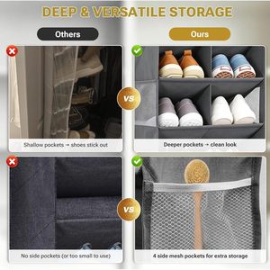 Organisateur de chaussures suspendu à 6 niveaux, poches profondes 100D épaisses, rangement multifonctionnel pour placard et entrée, en polyester bleu, type crochet - Product Image 5