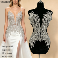 Ocstrade Applique de corsage faite main à coudre en strass de cristal argenté, patch de dentelle perlée, fourniture d'usine pour robe de mariée, de bal et DIY
