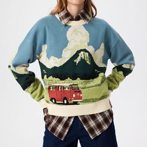 เสื้อสเวตเตอร์ถักลายแจ็คการ์ดแบบกำหนดเองสำหรับผู้หญิง เสื้อไหมพรมถักแบบสวมหัวสำหรับผู้หญิง เสื้อผ้าออกแบบเอง เสื้อสเวตเตอร์ถักแบบกำหนดเอง - Product Image 3