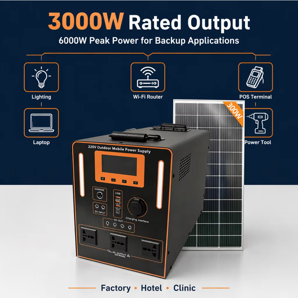 Protable Power Source 3000W Portable Solar Generator 6000W Peak for Factory Hotel Clinic ...