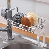 Support d'évier en acier inoxydable pour cuisine, porte-éponge et porte-savon avec égouttoir, organisateur de rangement pour éponge