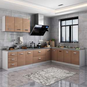 Ensemble de cuisines modulaires de luxe modernes avec comptoirs en marbre et en verre, rangement personnalisé, îlot de cuisine, importé de Chine, garantie de 5 ans - Product Image 1