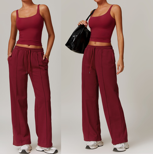 Traje deportivo informal Chaleco + Pantalones de chándal Dos piezas Mujer Cintura baja <span class=keywords><strong>Tirantes</strong></span> de pierna ancha Correr Fitness Traje cómodo - Product Image 1