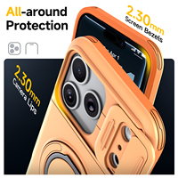 Étui antichoc blindé avec cache-caméra coulissant, porte-cartes dissimulé et support anneau rotatif à 360° pour iPhone 18 17 16 15 Pro Max