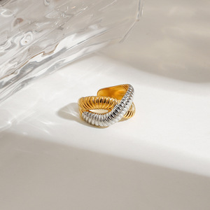 Statement <b>Ring</b> For Women 18k Gold Stainless Steel Color Blocked Spiral Design Geometric Shape Party Jewelry - Product Image 3