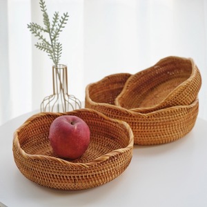 Handmade Rattan Woven Fruit <b>Basket</b> Retro Storage <b>Basket</b> Living Room Home Coffee Table Dried Fruit Plate Round - Product Image 3