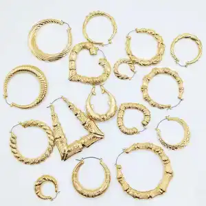 Gioielli Vintage orecchini pendenti a forma di triangolo geometrico a forma di bambù placcati in oro 18 carati orecchini a cerchio a cerchio grande intrecciato per donna