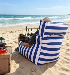 Fauteuil <span class=keywords><strong>de</strong></span> sol pliable en tissu Oxford imperméable à rayures, housse amovible et lavable, portable pour <span class=keywords><strong>la</strong></span> plage, le balcon et le camping - Product Image 3