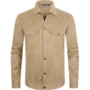 Mens Button Down Faux <b>Suede</b> Shirt <b>Jacket</b> With Two Pockets Regular Sleeve Straight Hem Daily Wear - Product Image 1