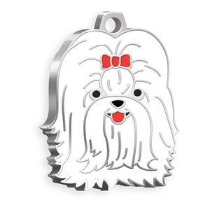 Medaglietta identificativa per cani Shih Tzu in smalto bianco con fiocco rosso per cani di piccola taglia - Product Image 1