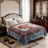 Selimut Minky Raschel 100% Poliester Tenun Motif Bunga Mewah Lembut Hangat Gaya Korea 8KG Khusus