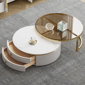 Simple luxury TV cabinet & coffee table set smooth edge big storage sintered stone top steel leg Living Room cabinets