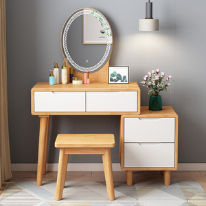 Nordic Solid Wood Dressing <b>Table</b> With Storage Cabinet Extendable Makeup <b>Mirror</b> Bedroom Furniture Natural Wood Color - Product Image 2