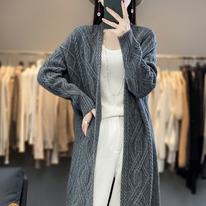 En otoño e invierno, el nuevo cárdigan LARGO DE Cachemira para mujer, abrigo grueso de punto retorcido, abrigo de lana hasta la rodilla. - Product Image 2