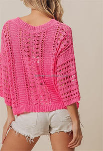 Haut en tricot ajouré au crochet pour <span class=keywords><strong>femme</strong></span>, col rond, ample, style plage, personnalisé, grande taille, <span class=keywords><strong>pull</strong></span> décontracté - Product Image 2