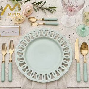 <span class=keywords><strong>Assiette</strong></span> de présentation vintage en porcelaine ajourée à bordure dentelée, vert menthe, pour mariage et événements - Product Image 1