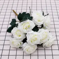 QiHao Buket Bunga Sutra Putih, Buket Bunga Mawar Buatan 10 Kepala Sutra Merah untuk Dekorasi Pernikahan Hari Valentine