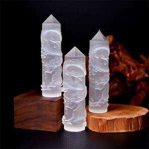 Pilar Tallado de Dragón y Fénix de Selenita Blanca, Piedra Curativa Natural al por Mayor para Decoración del Hogar y Regalos - Product Image 1