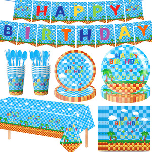 Design créatif dessin animé S0NlC les fournitures de fête de hérisson avec des assiettes en papier tasses serviettes pour <span class=keywords><strong>le</strong></span> Kit de vaisselle d'anniversaire à thème - Product Image 2