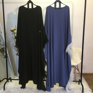 6317# High Quality Smooth Nida Oversize <b>Feather</b> Patchwork Abaya Bat Sleeve Islamic Women Long Robe 2 Colors - Product Image 6