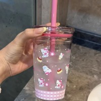 INS Easy Bear Gobelet à paille grande capacité, résistant aux hautes températures, style japonais, dessin animé mignon, couvercle en plastique transparent, jaune