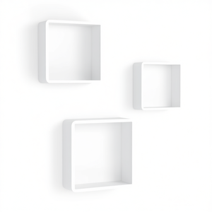 Estantes de pared de MDF blanco, juego de 3 (pequeños, medianos y grandes) para exhibición y almacenamiento en el hogar u oficina, diseño minimalista - Product Image 1