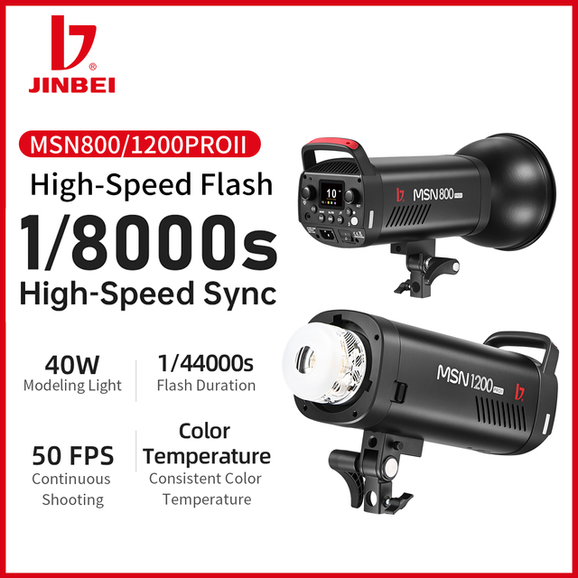 JINBEI MSNProII 800/1200 2.4G GN90 1/8000s 50FPS HSS Photography Wireless Studio Flash High Speed Sync Flash Strobe Light