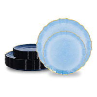 Assiettes en plastique Xueli durables, élégantes, jetables, écologiques, résistantes au lave-vaisselle, avec base translucide et bordure, pour les fêtes