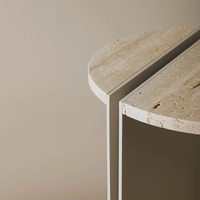 Table d'appoint minimaliste en marbre travertin, design en mosaïque, table de chevet pour salon, mobilier multi-scènes pour hôtel et maison