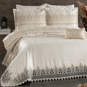 Organic Knitted Chenille Duvet Cover Set with <b>Fitted</b> <b>Sheet</b> and Quilted <b>Pattern</b> - Product Image 2