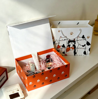 Coffret Cadeau Luxe Personnalisé avec Empreinte de Patte de Chat, Boîte Rigide Orange en Papier avec Couvercle Blanc, Motif Chat de Dessin Animé, Écologique et Biodégradable, Fermeture Magnétique