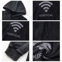 Sudaderas con Capucha de Alta Calidad, Color Negro Deslavado, 100% Algodón, Estampado DTG LOVE, Estilo Casual, Holgadas, Vintage, para Hombre