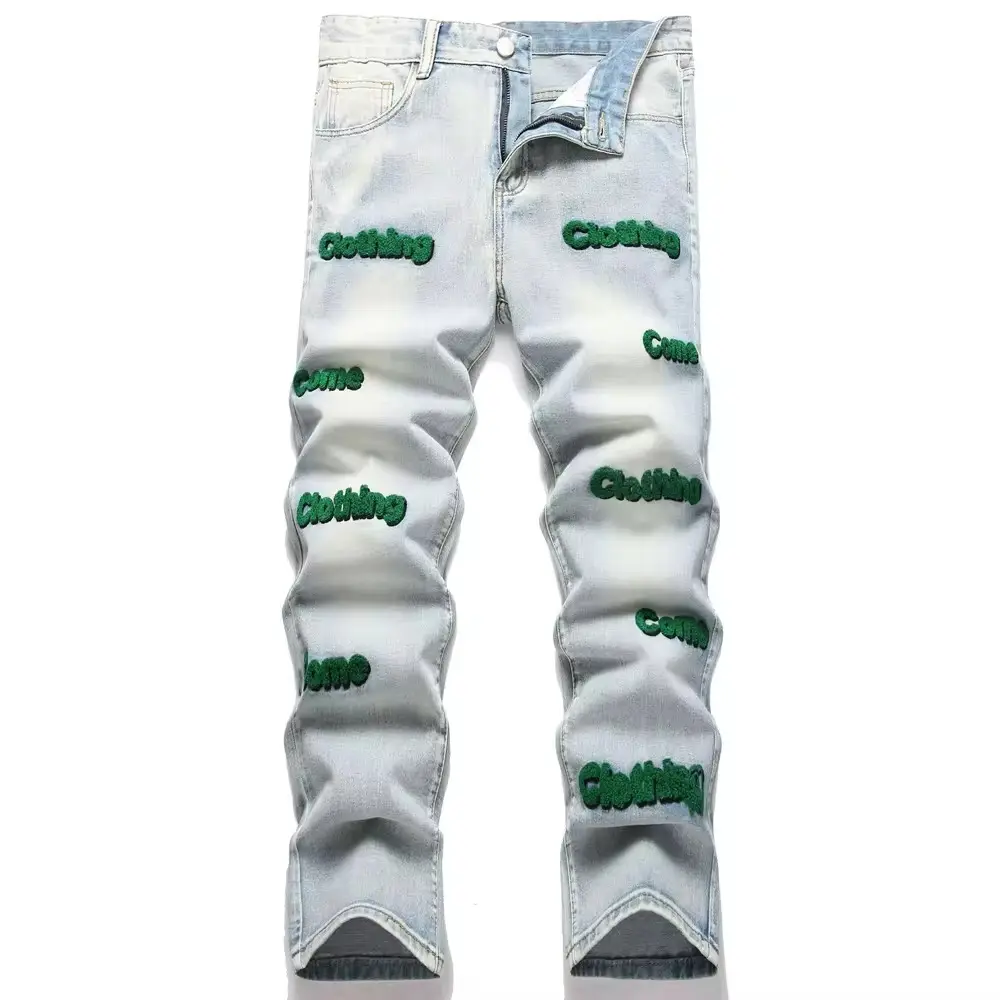 ملابس جينز من الدنيم للرجال بمقاسات كبيرة ومقاسات مستقيمة تتميز بنطلون جينز فضفاض يتناسق مع الشارع ويُباع بالجملة من خلال وسيط تجاري إلكتروني